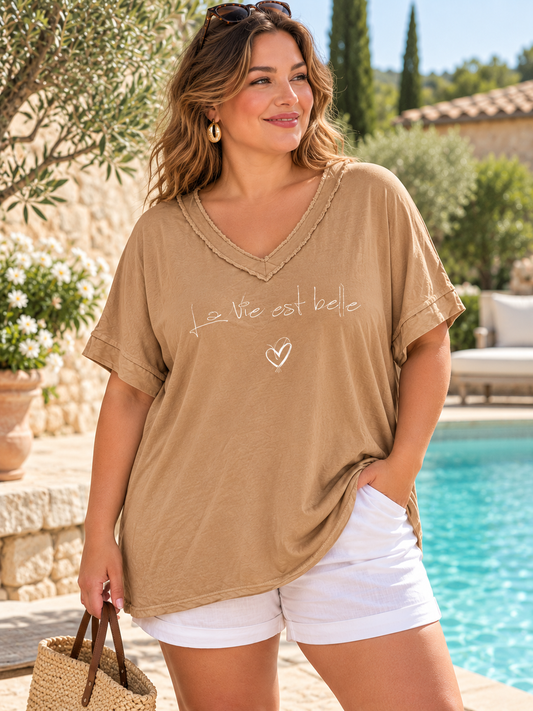 GRANDE TAILLE - T-shirt La Vie est Belle beige