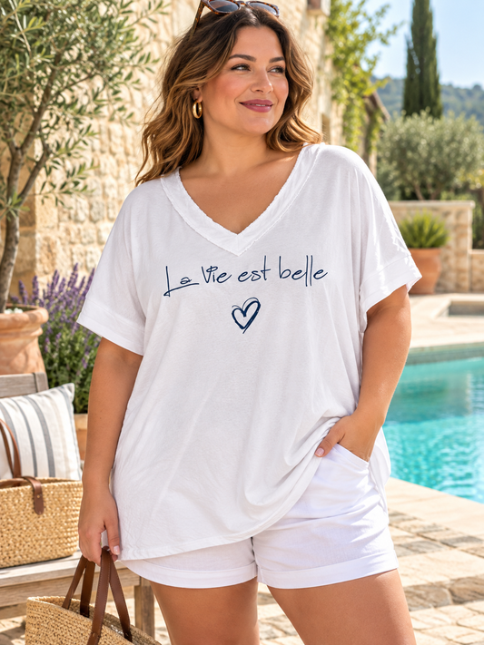 GRANDE TAILLE - T-shirt La Vie est Belle blanc