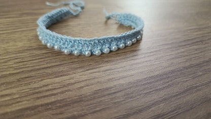 Bracelet de cheville bleu ciel perlé