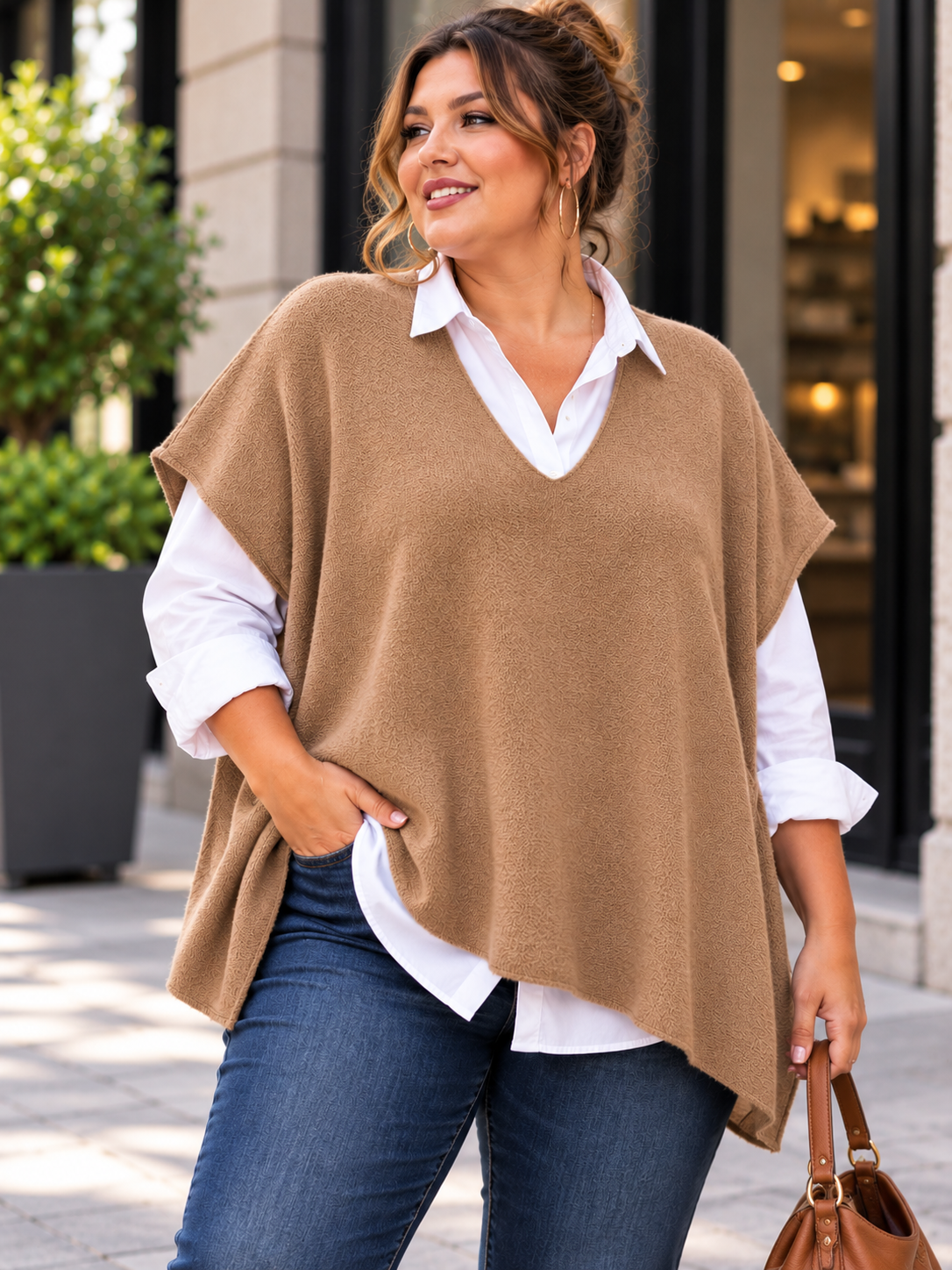 GRANDE TAILLE - Pull débardeur camel