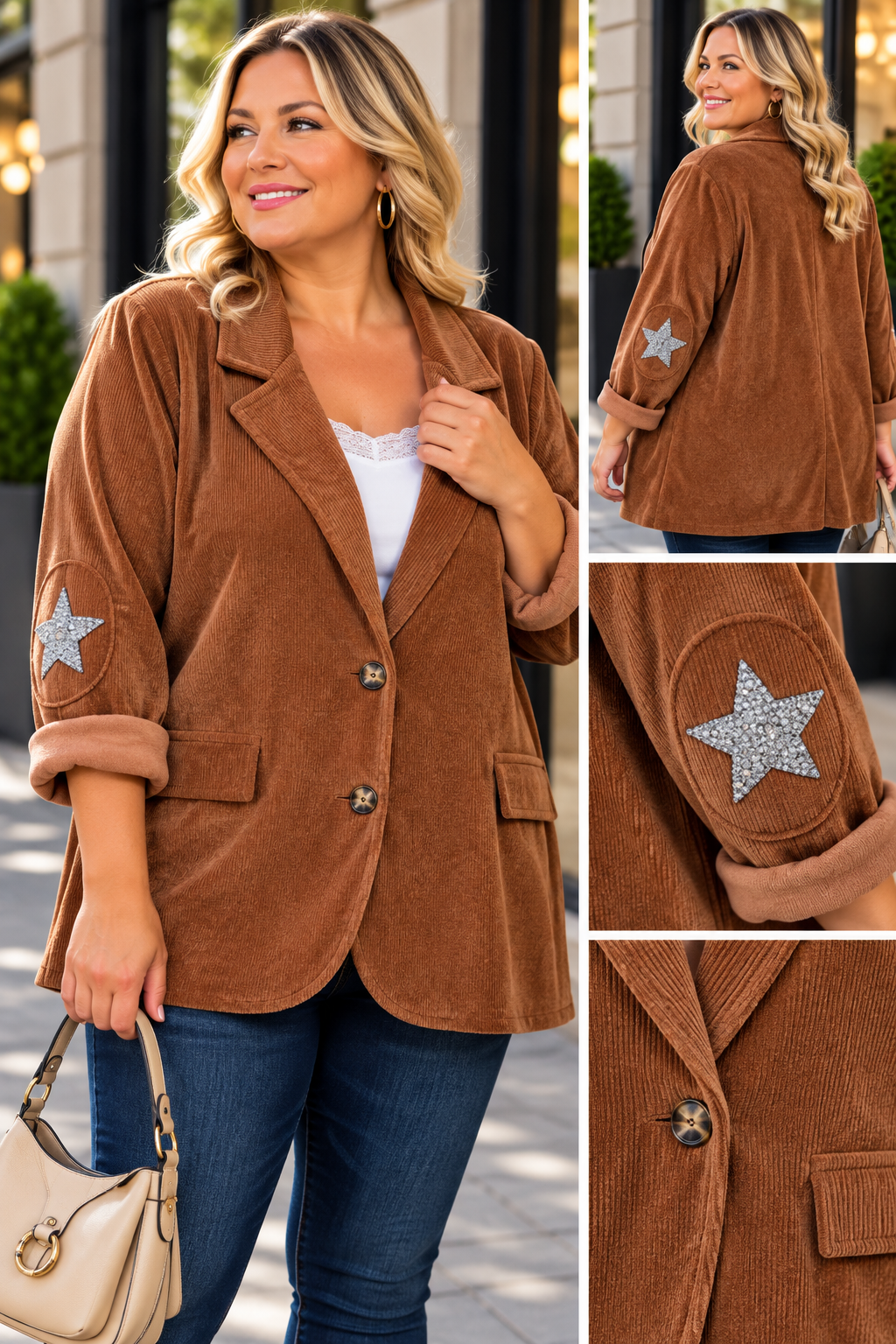 GRANDE TAILLE - Blazer velours étoiles coudes rouille