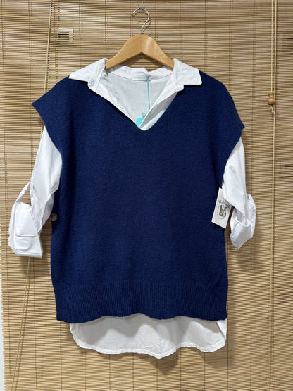 Pull débardeur bleu marine
