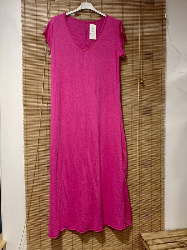 Robe longue t-shirt bleu fuchsia