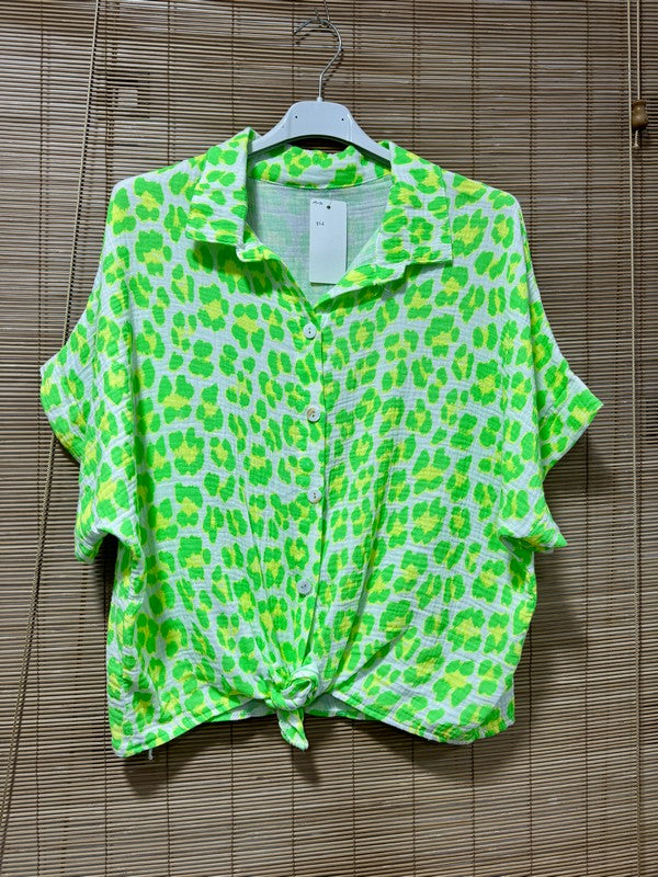 Chemise gaze de coton léo fluo verte