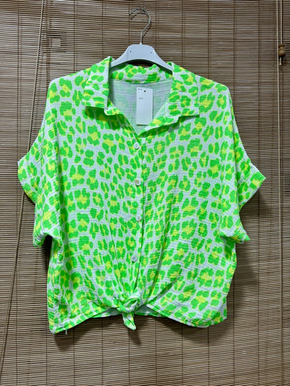 Chemise gaze de coton léo fluo verte