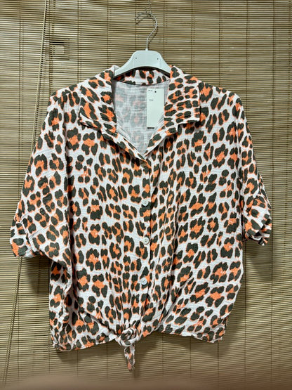 Chemise gaze de coton léo fluo kaki/orange