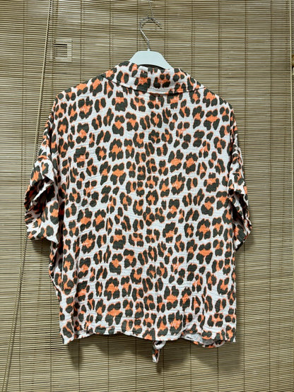 Chemise gaze de coton léo fluo kaki/orange