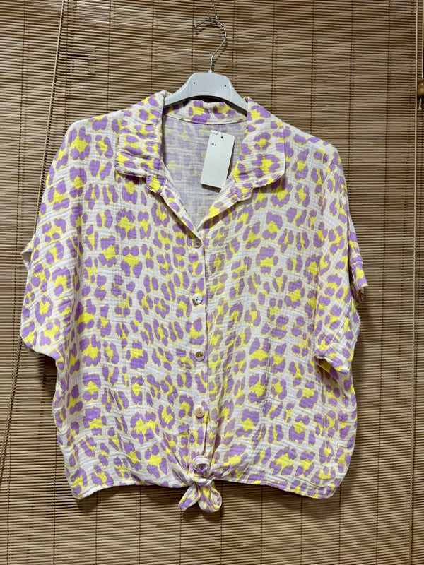 Chemise gaze de coton léo fluo violet/jaune