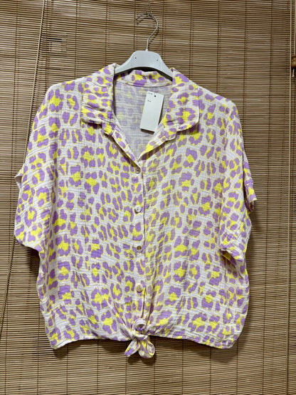 Chemise gaze de coton léo fluo violet/jaune