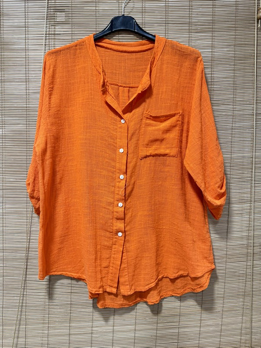 Chemise en coton col mao orange