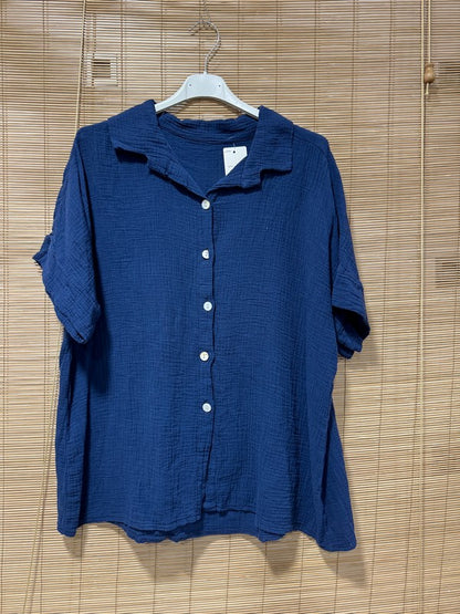 Chemise gaze de coton manches courtes bleu marine