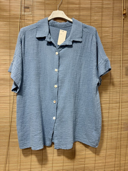 Chemise gaze de coton manches courtes bleu jean