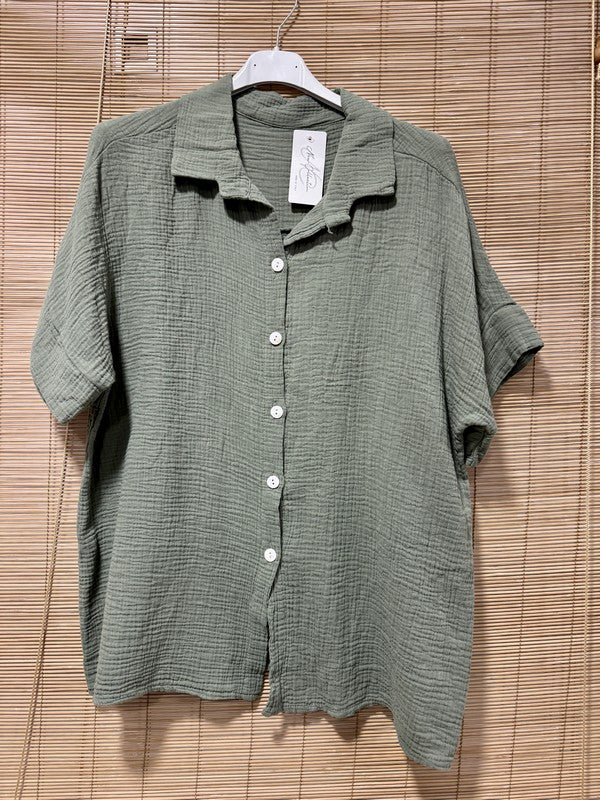 Chemise gaze de coton manches courtes kaki