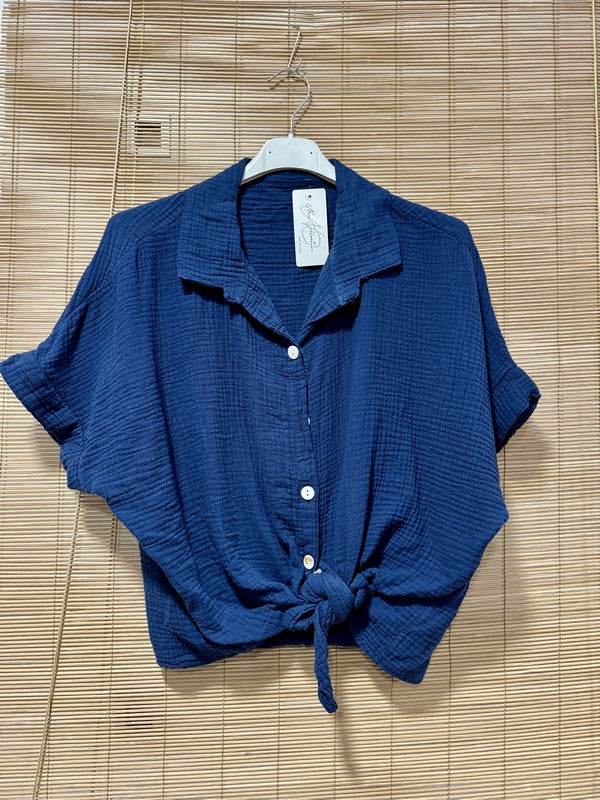 Chemise gaze de coton bleu marine