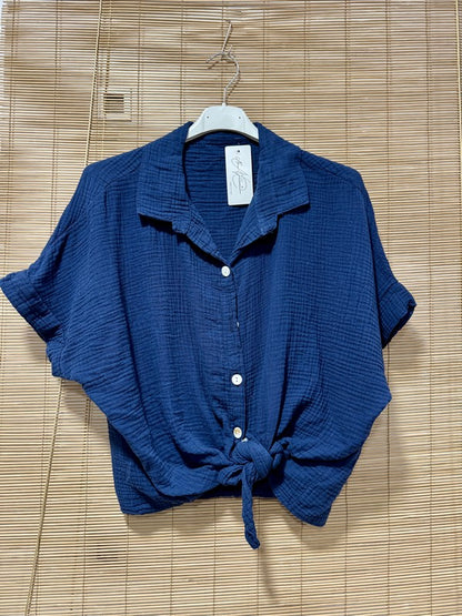 Chemise gaze de coton bleu marine
