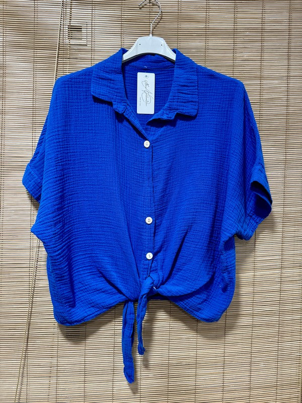 Chemise gaze de coton bleu roi