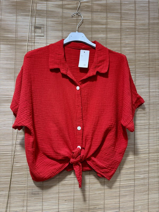 Chemisier gaze de coton rouge