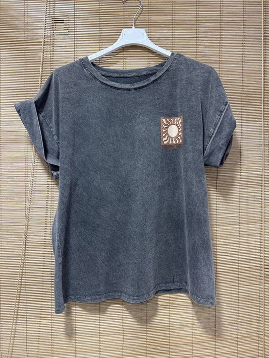 T-shirt anthracite LE SOLEIL marron
