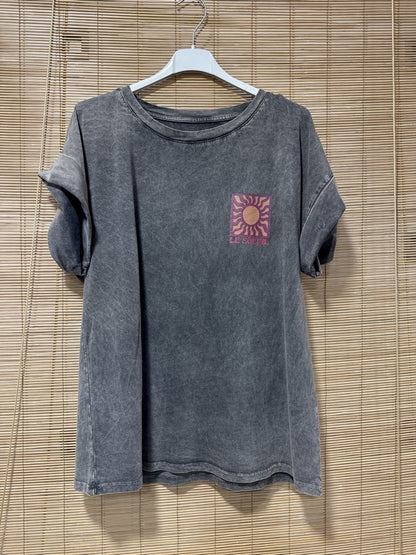 T-shirt anthracite LE SOLEIL bordeaux