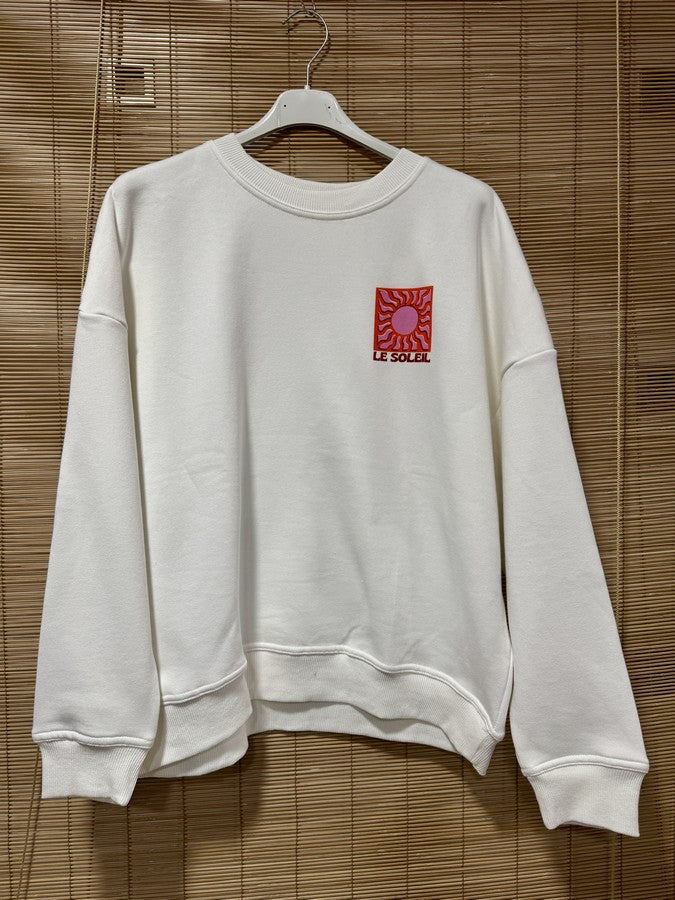 Sweat blanc LE SOLEIL rouge