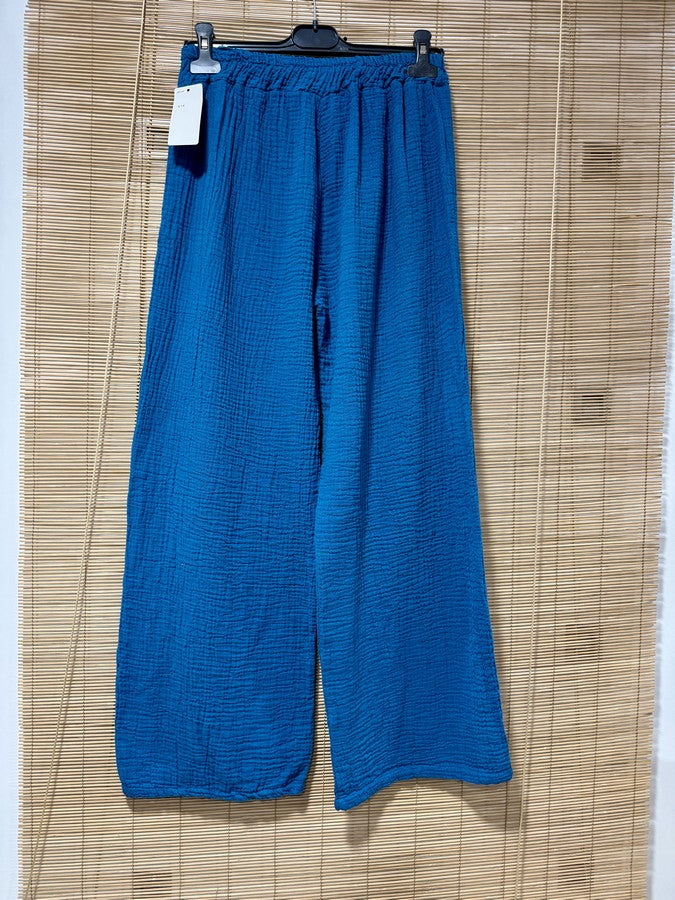 Pantalon gaze de coton bleu pétrole