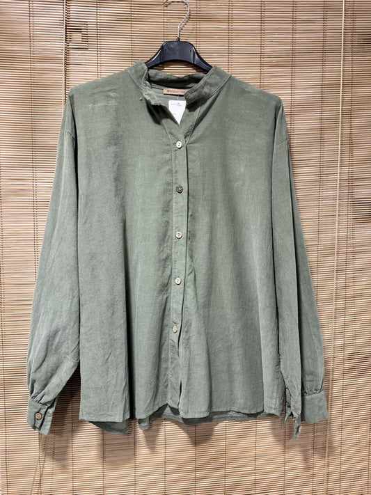 Chemise velours col mao kaki