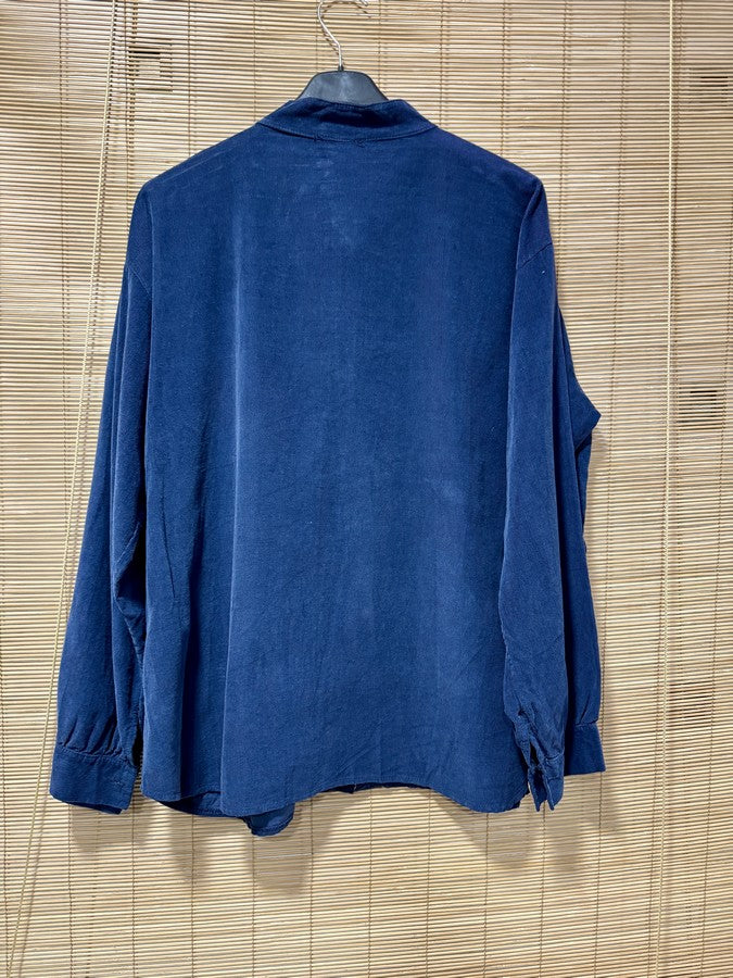 Chemise velours col mao bleu marine