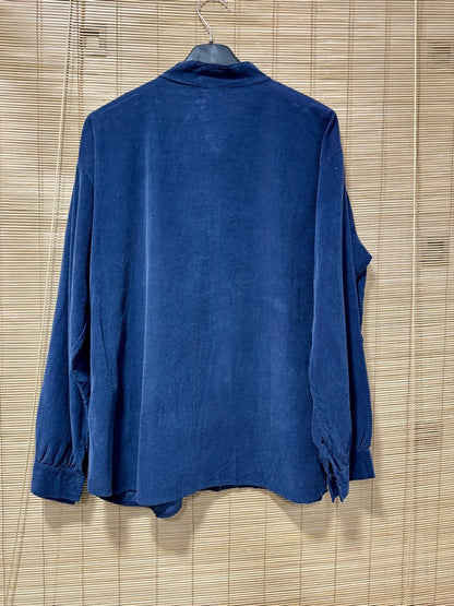 Chemise velours col mao bleu marine