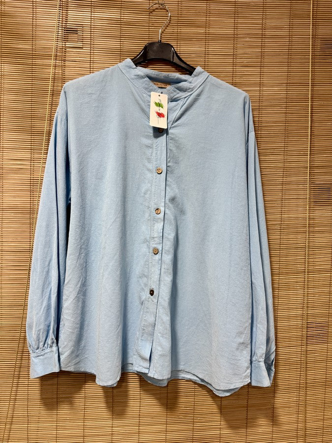 Chemise velours col mao bleu ciel