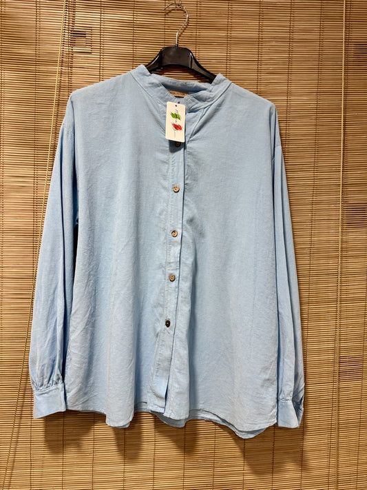 Chemise velours col mao bleu ciel