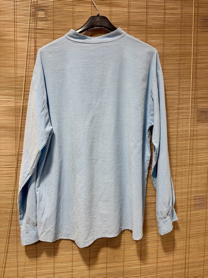 Chemise velours col mao bleu ciel