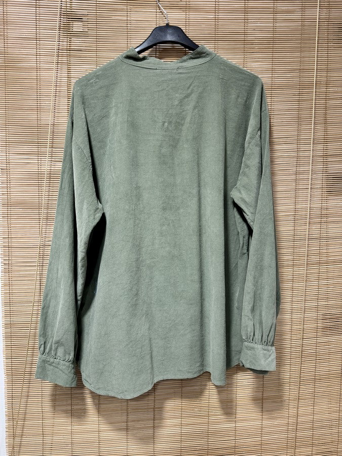 Chemise velours col mao kaki