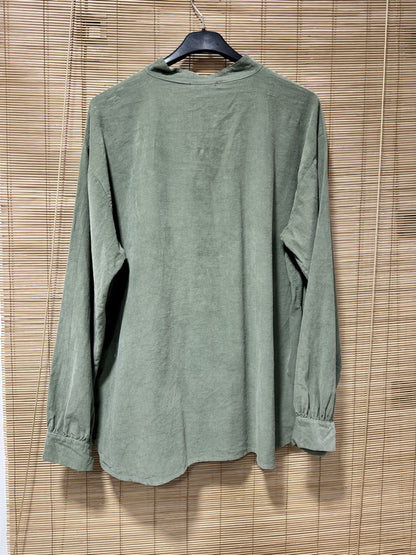 Chemise velours col mao kaki