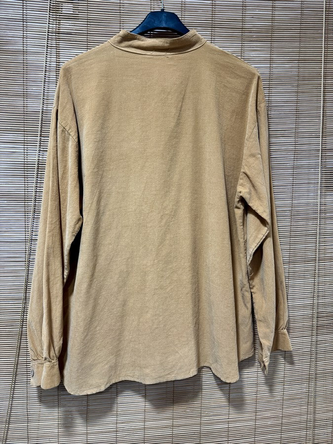 Chemise velours col mao camel