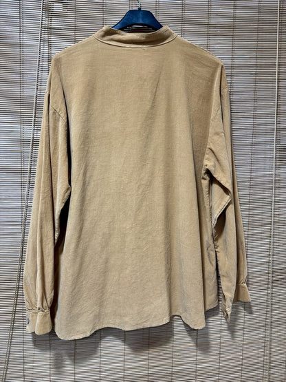 Chemise velours col mao camel