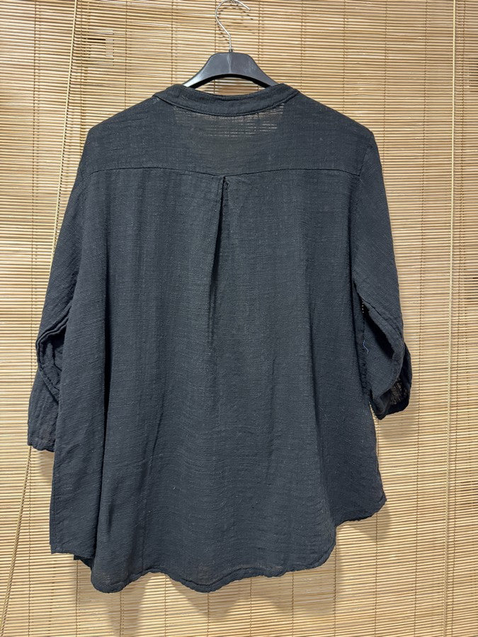 Chemise en coton col mao noire