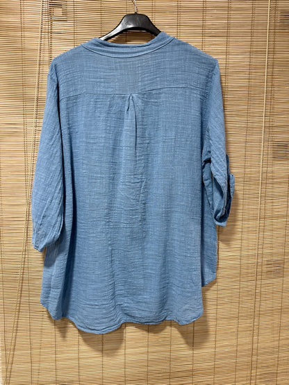 Chemise en coton col mao bleu jean