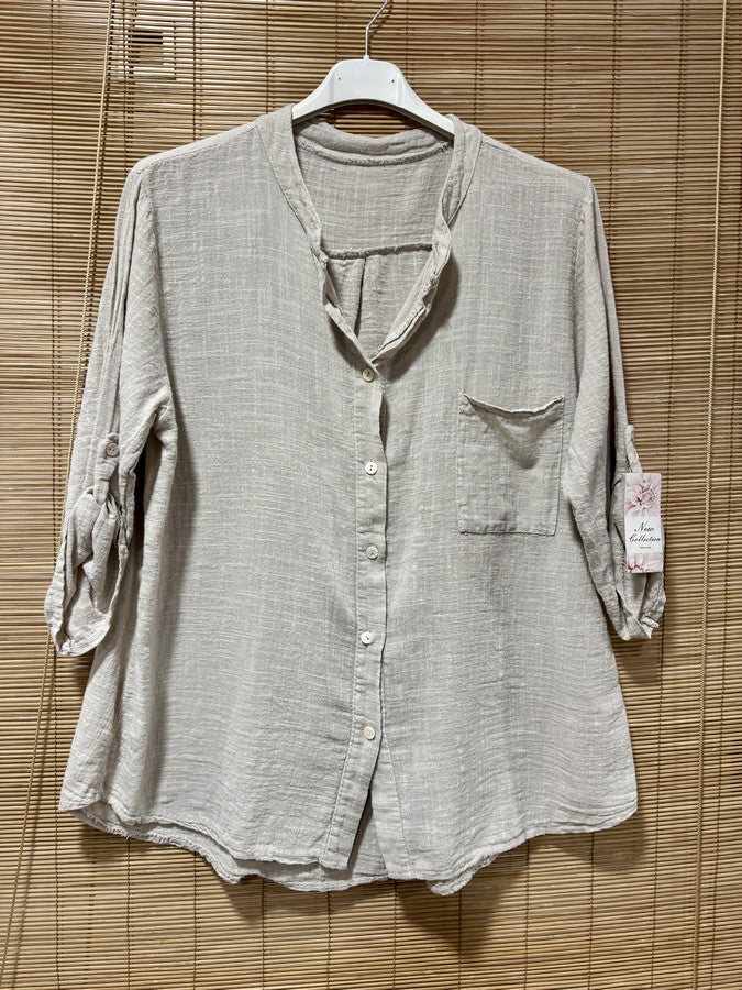 Chemise en coton col mao sable