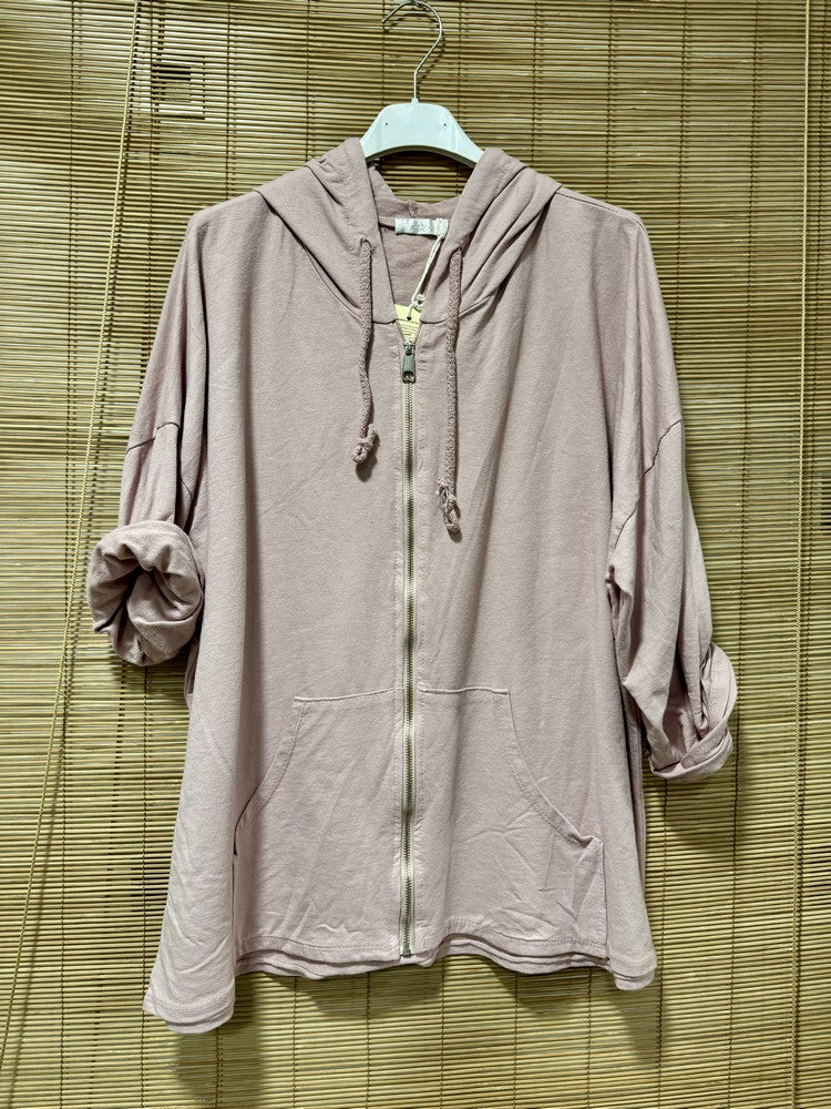 Gilet zippé à capuche rose