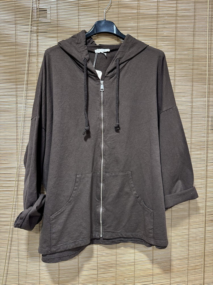 Gilet zippé à capuche marron