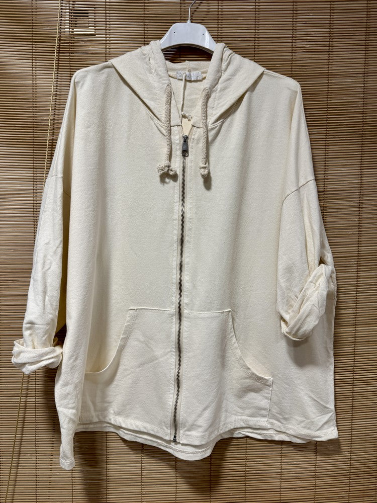 Gilet zippé à capuche écru