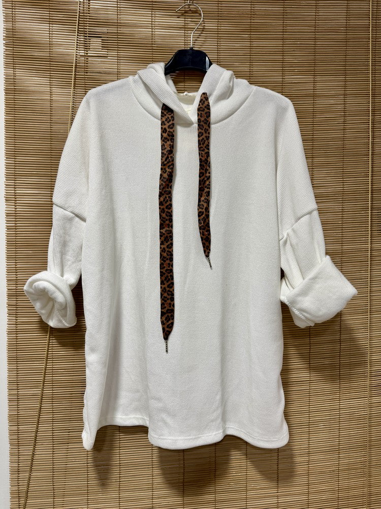 Sweat à capuche en velours léo blanc