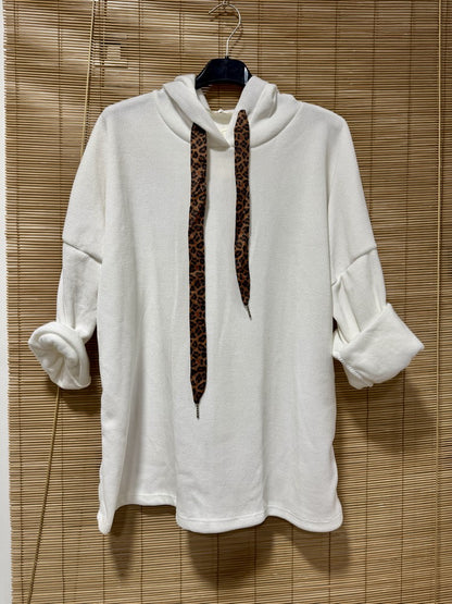 Sweat à capuche en velours léo blanc