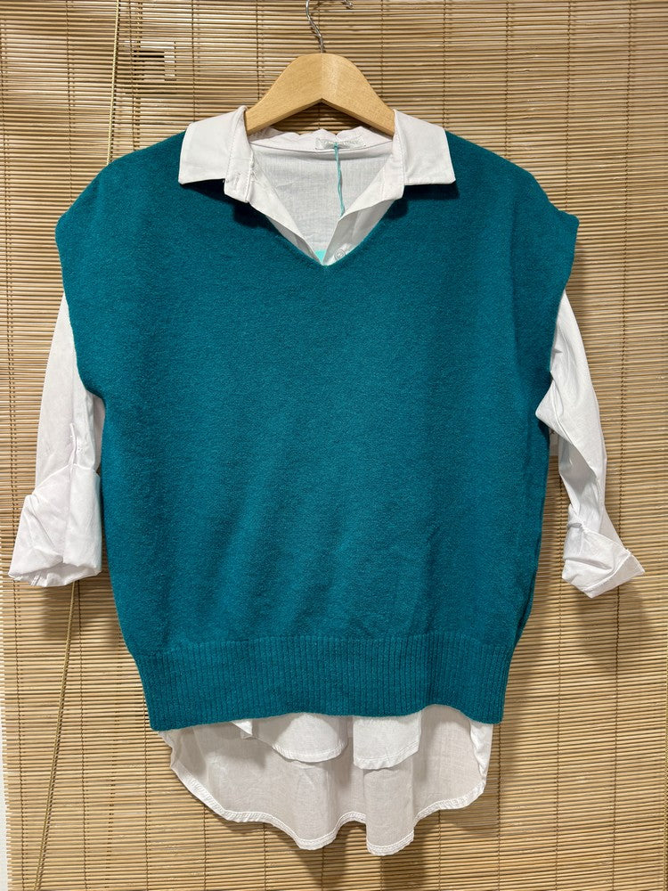 Pull débardeur LANA bleu canard