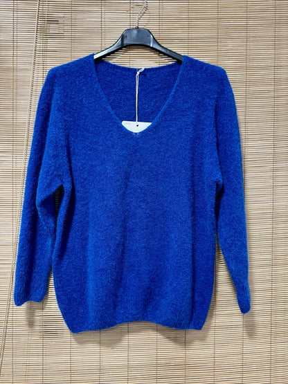 Pull col V CAMILLE bleu roi (alpaga)