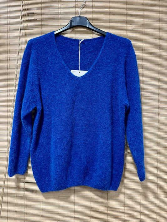 Pull col V CAMILLE bleu roi (alpaga)