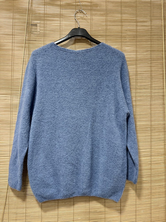 Pull col V CAMILLE bleu jean (alpaga)