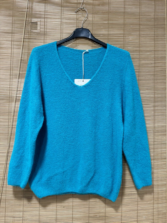 Pull col V CAMILLE turquoise (alpaga)