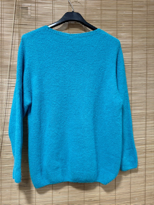 Pull col V CAMILLE turquoise (alpaga)