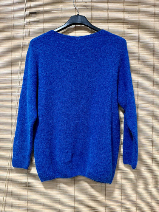 Pull col V CAMILLE bleu roi (alpaga)